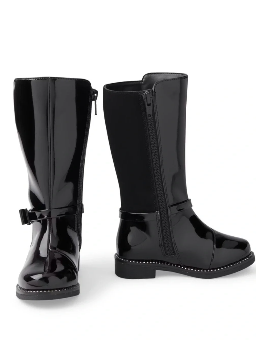 Place Black Patent Jeweled Tall Boots With Side Bow Size 10